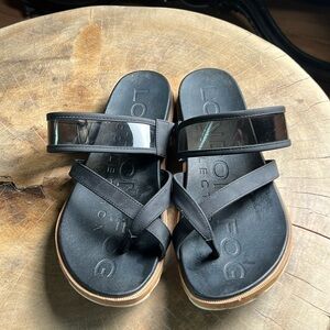 London Fog Womens Sandals Size 9.5 black Stelanie Open Toe Thong Flip FlopCasual